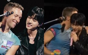 BTS's Jin gets kissed by Coldplay’s Chris Martin on stage — fans say “this is real love”