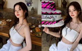 Freezia shows off her perfect figure and doll-like beauty at her birthday party in a dreamy outfit