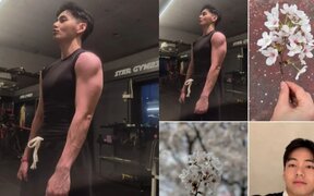 Fans can't stop swooning over BTS's V showing off cherry blossoms and his toned muscles just 40 days before discharge
