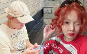 HyunA and Yong Jun Hyung show off matching red hair and under-eye piercings