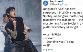 BTS's Jungkook’s ‘3D’ surpasses 1 billion streams on Spotify making him the first Asian soloist with four songs in the billions club