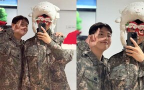 Cha Eun Woo steals hearts as a perfect Santa while posing with senior Kim Jae Hwan in festive photos