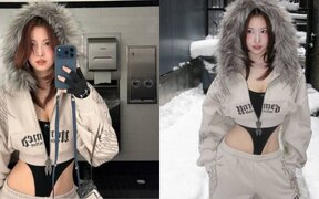 TWICE’s Momo flaunts abs and tiny waist in bold look for snowy photoshoot