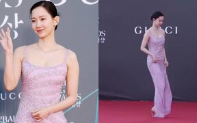 Shin Hyun Been wins hearts after falling twice on the Baeksang red carpet and laughing it off with graceful charm