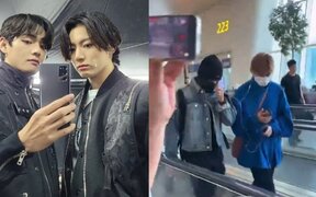BTS’s Jungkook and V warm fans’ hearts after sharing earphones at Incheon Airport before leaving for Madrid
