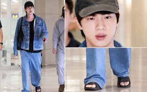 BTS’s Jin returns to Korea wearing “Kian’s Bizarre B&amp;B” slippers and quietly gives Kian84’s upcoming Season 2 major promotion