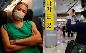 G-Dragon surprises fans by riding the KTX after his Busan schedule as his makeup free look and simple travel style draw attention