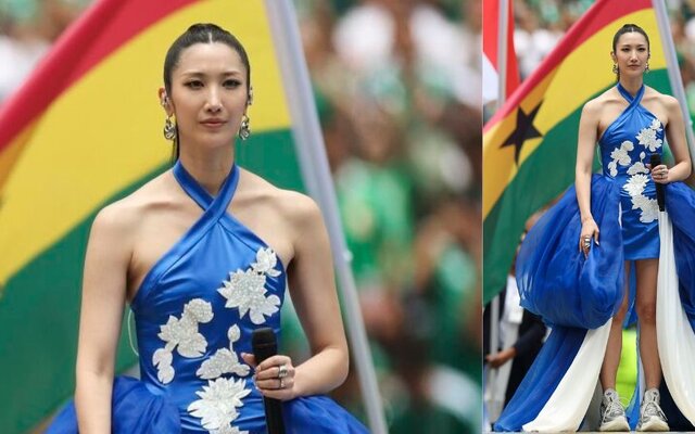Ejae draws attention after wearing sneakers instead of heels at the 2026 World Cup opening ceremony to help protect the stadium grass