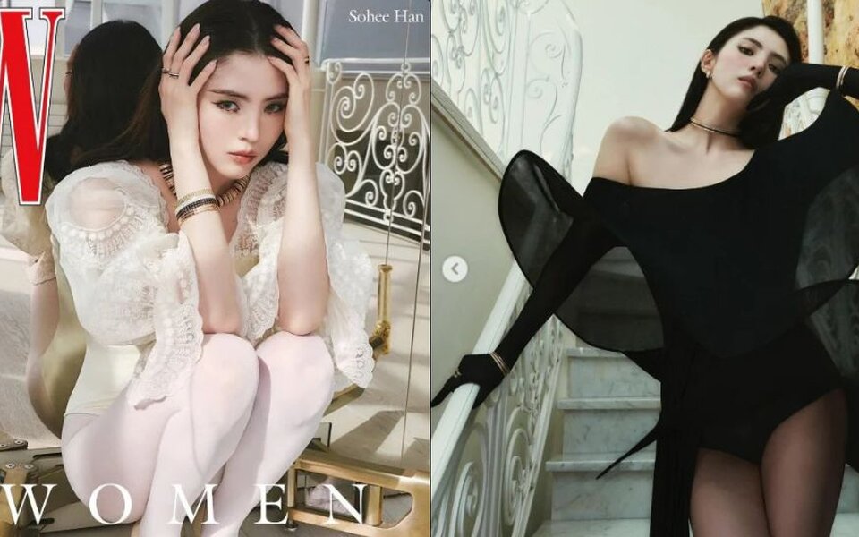 Image for Han So Hee turns heads in bold dress on marble stairs — fans say “She’s like art in motion”