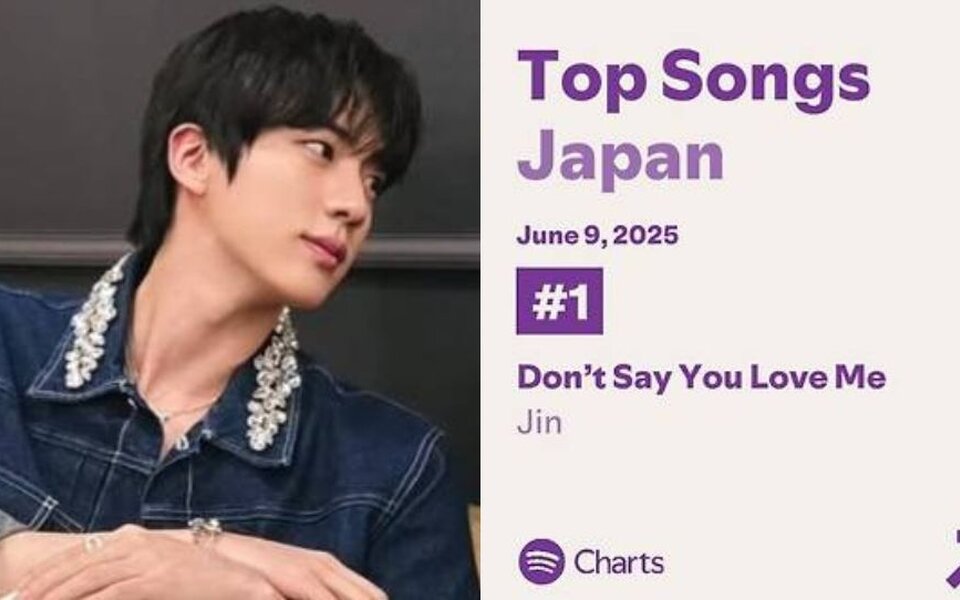 Image for BTS's Jin sweeps Spotify charts with 'Don't Say You Love Me' as it stays No.1 in Korea and Japan