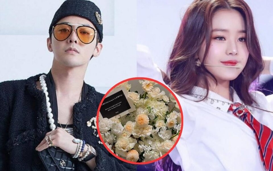 Image for G-Dragon surprises IVE’s Jang Won Young with a giant white bouquet and playful message saying “You should have saved me some concert tickets”