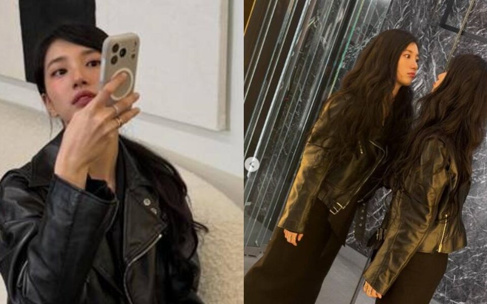 Image for Suzy stuns fans by admiring her reflection in the mirror as her flawless visuals steal the spotlight at a luxury event