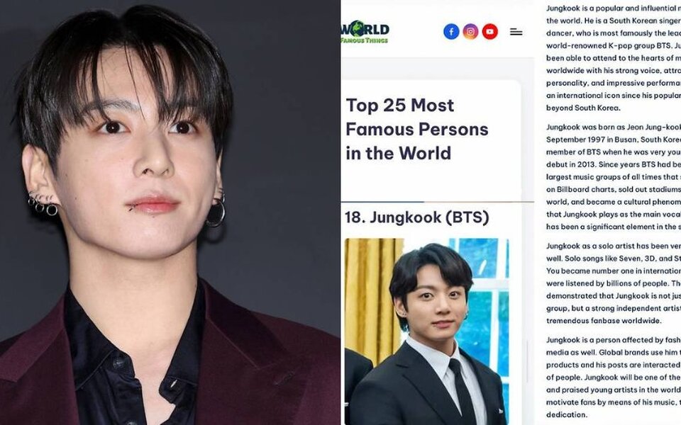 Image for BTS's Jungkook earns spot among world’s most famous figures in latest Top 25 global ranking