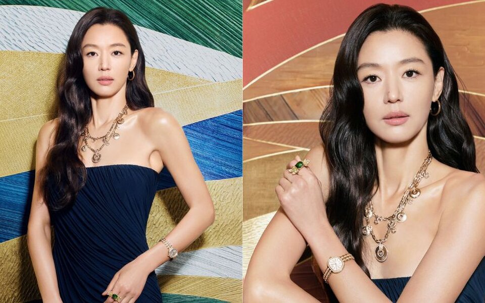 Jun Ji Hyun draws attention with glowing tanned skin and an elegant navy dress at a luxury jewelry event in Hong Kong