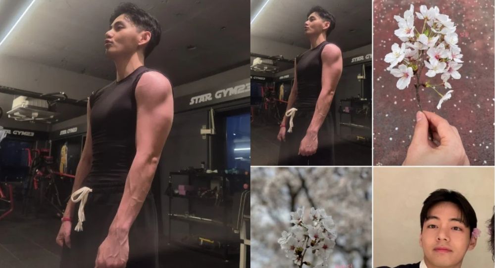 Fans can't stop swooning over BTS's V showing off cherry blossoms and his toned muscles just 40 days before discharge