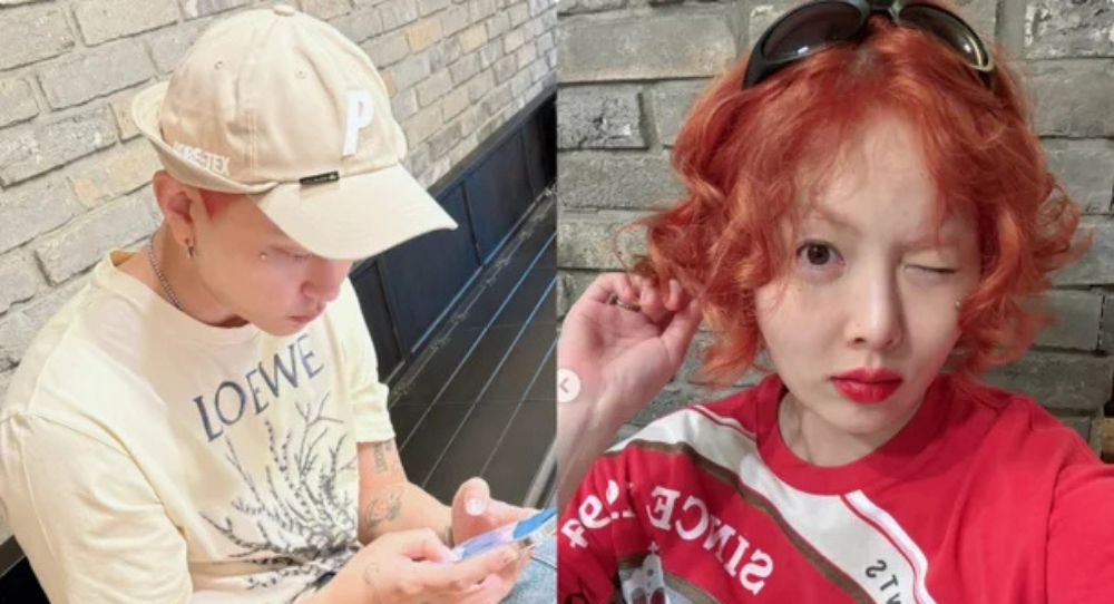 Image for HyunA and Yong Jun Hyung show off matching red hair and under-eye piercings